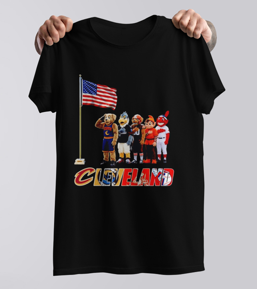 Cleveland Sports Mascots Salute The American Flag 2026 T-Shirt
