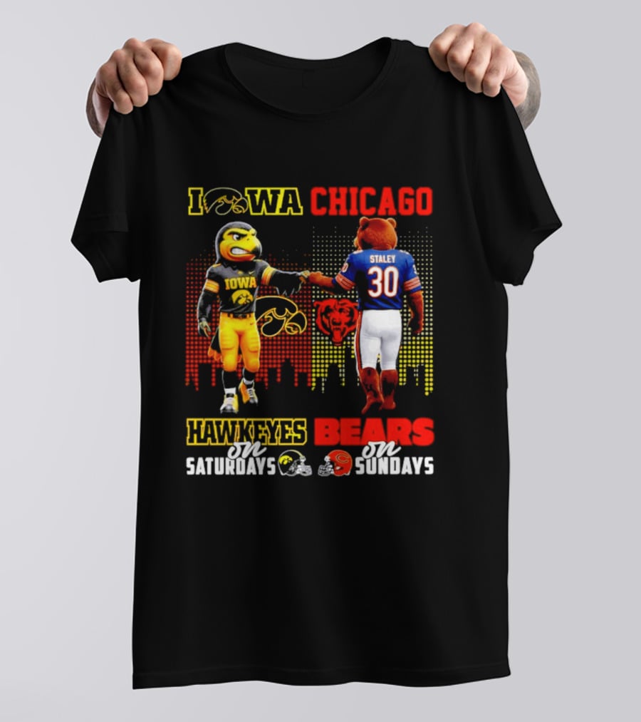 Iowa Hawkeyes Saturdays Chicago Bears Sundays City Skyline T-Shirt