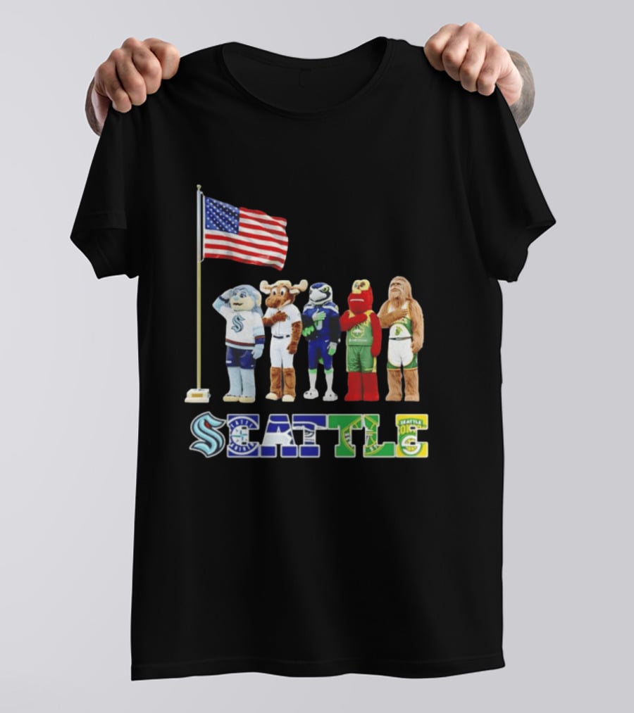 Seattle Kraken Mariners Seahawk Sounders SuperS Salute Flag T-Shirt