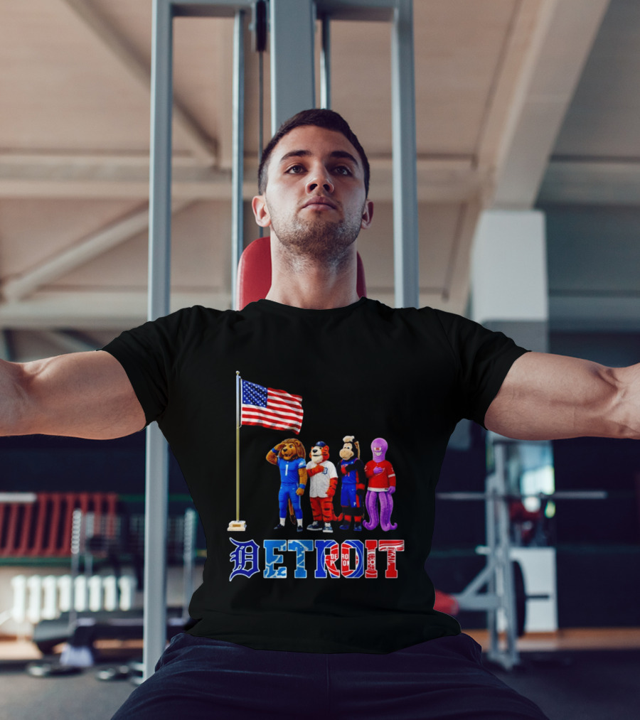 Detroit Mascots Salute American Flag T-Shirt