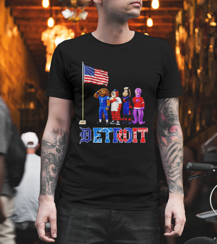 Detroit Mascots Salute American Flag T-Shirt