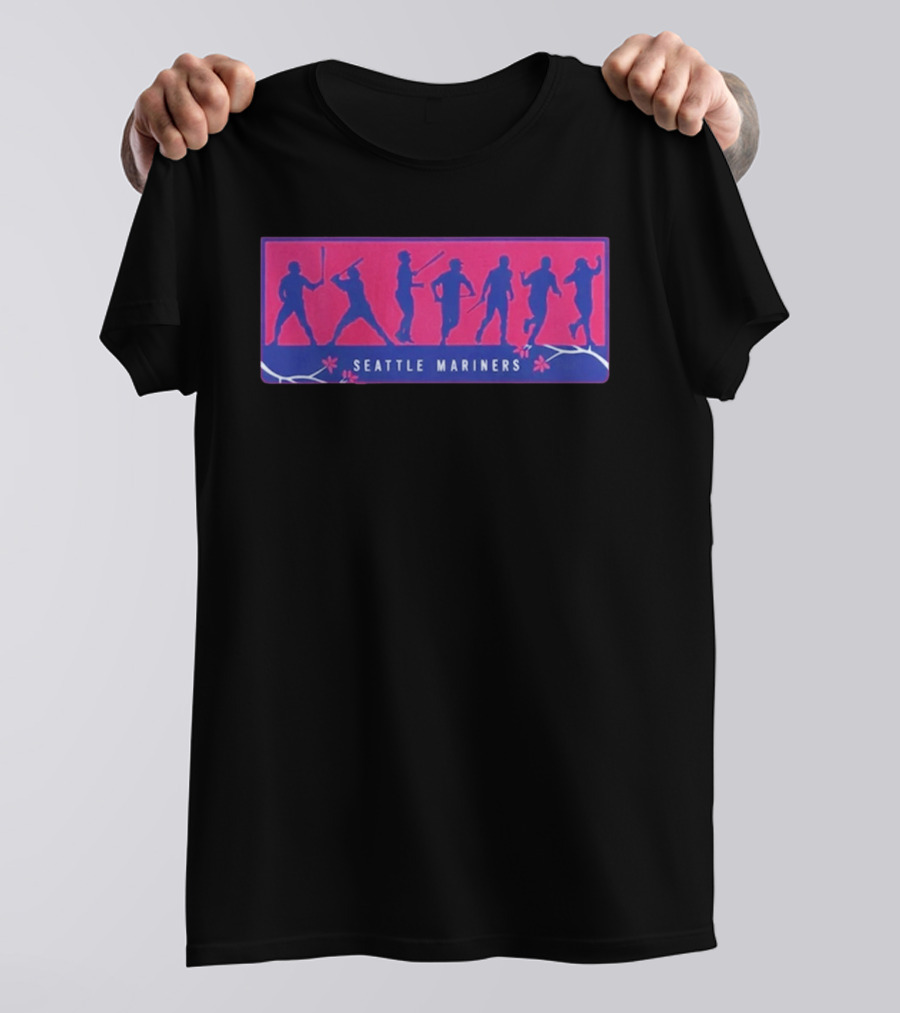Seattle Mariners Anime Day Silhouettes Baseball Players Sakura Blossoms T-Shirt