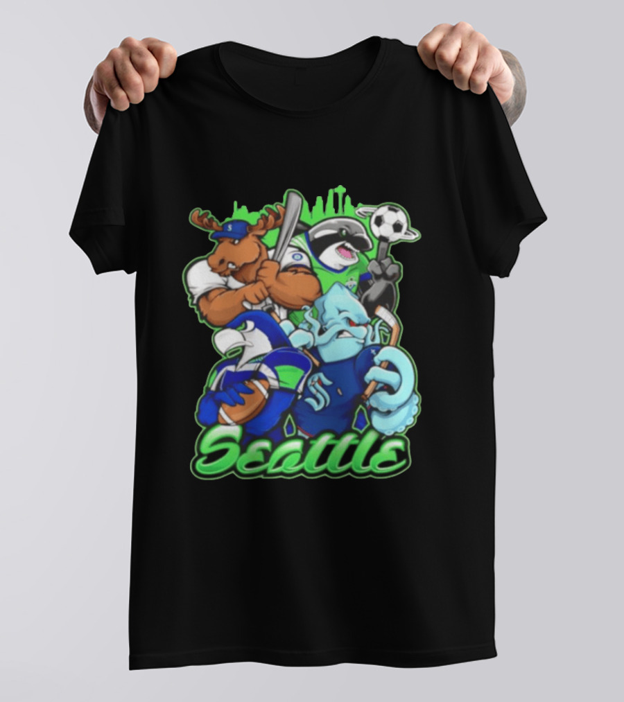Seattle Seahawks Mariners Sounders Skyline Sports Fans T-Shirt