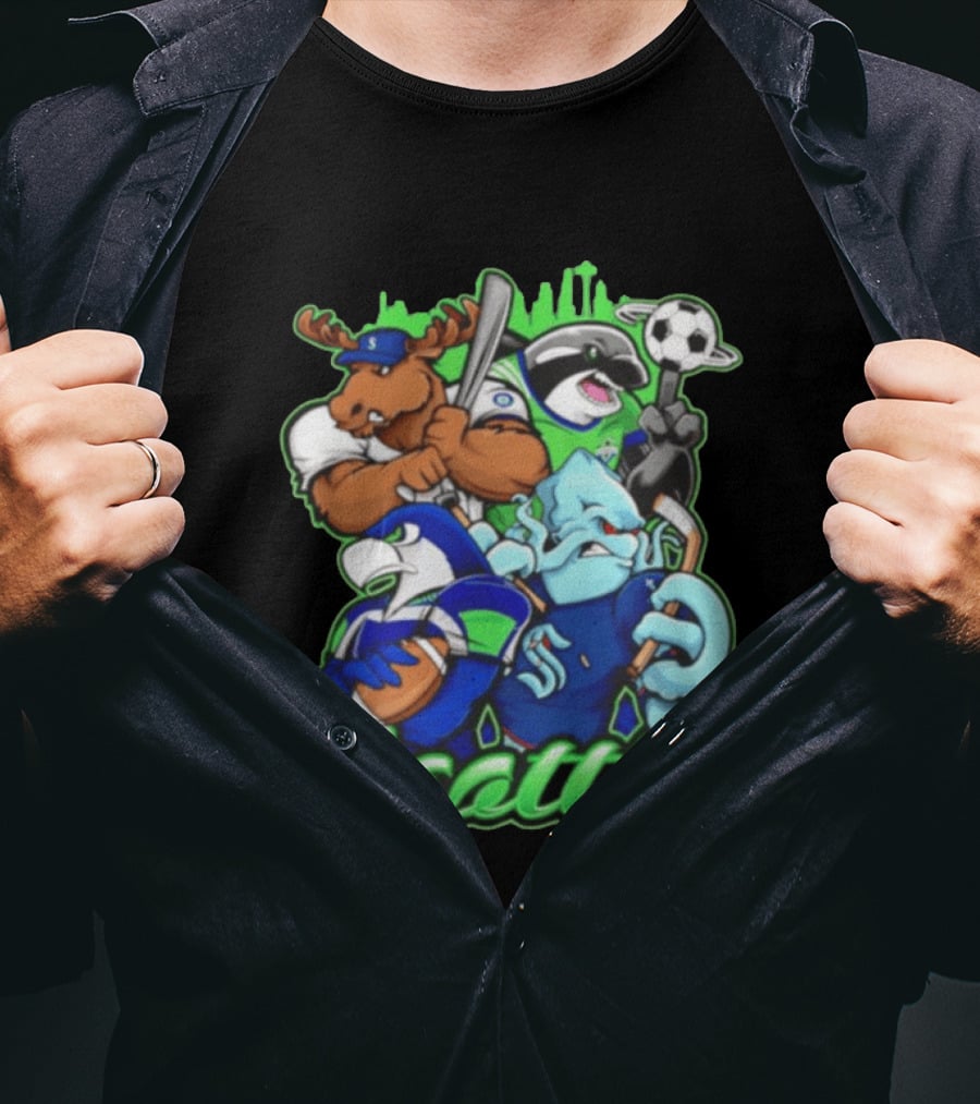 Seattle Seahawks Mariners Sounders Skyline Sports Fans T-Shirt