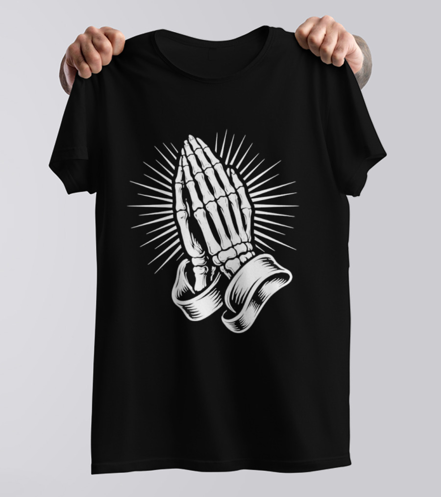 Skeleton Praying Hands Christian Symbol With Radiant Light T-Shirt
