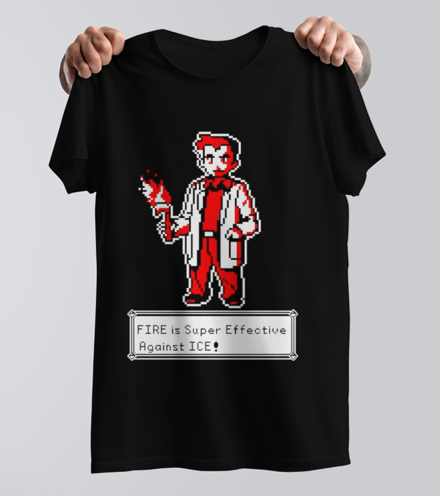 Fire Is Super Effective Against Ice Pixel Character Holding Flame In Retro Game T-Shirt