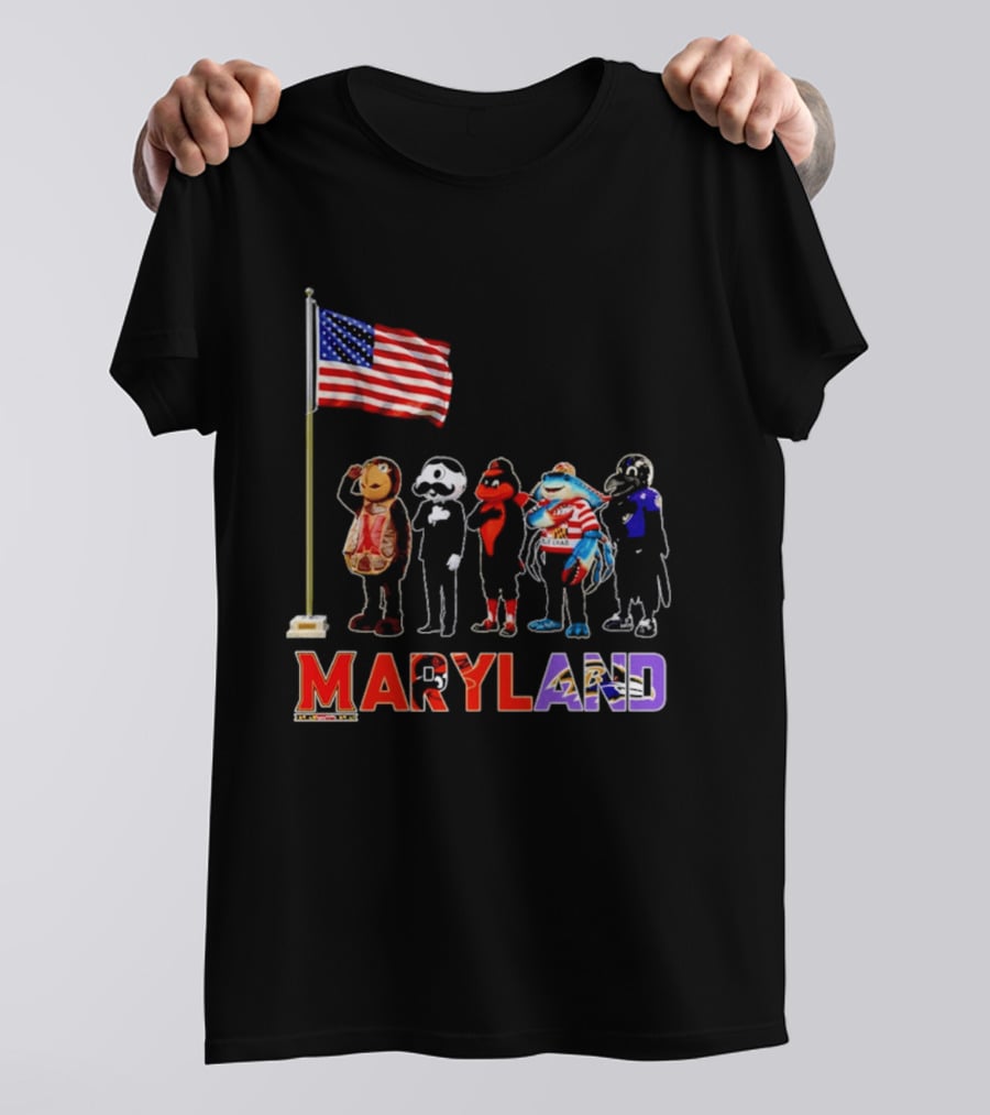 Maryland Mascots Saluting American Flag T-Shirt