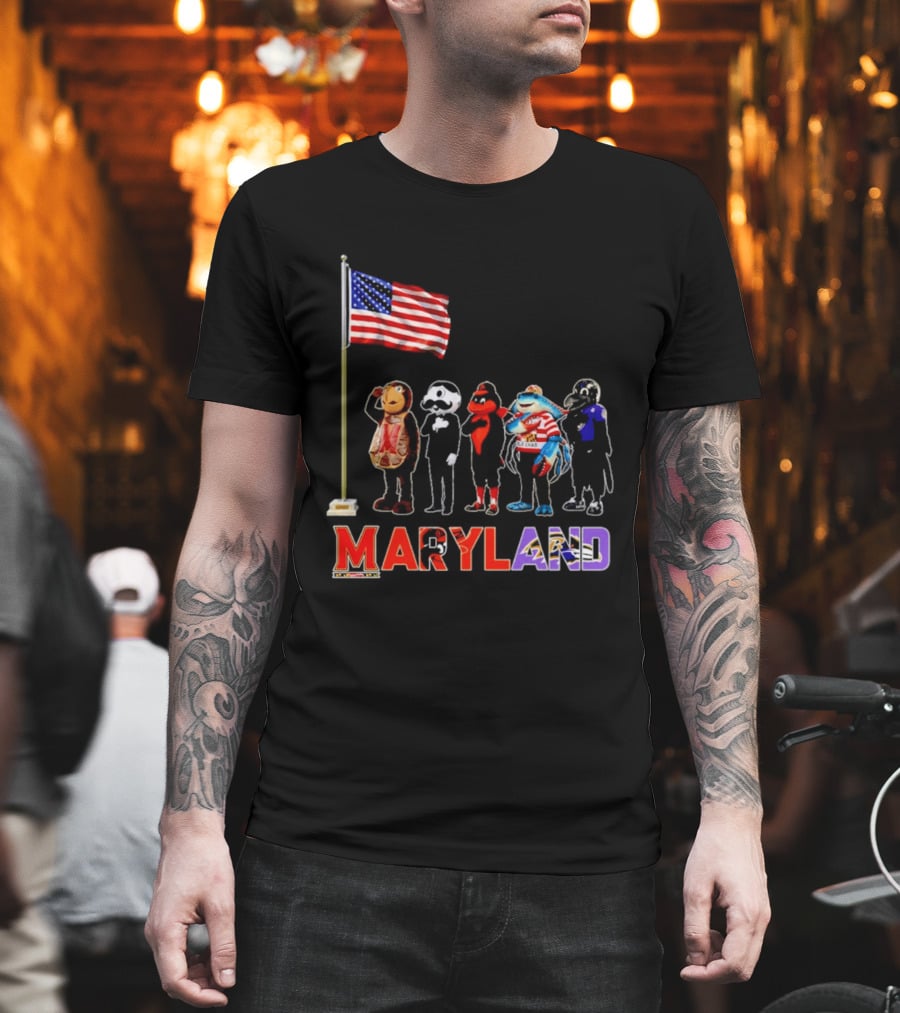 Maryland Mascots Saluting American Flag T-Shirt
