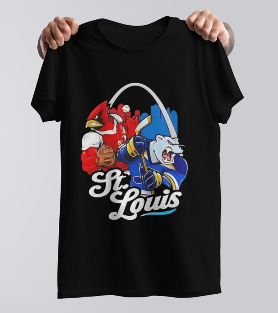St. Louis Cardinals And St Louis Blues Skyline With Arch Sports Team Fans T-Shirt