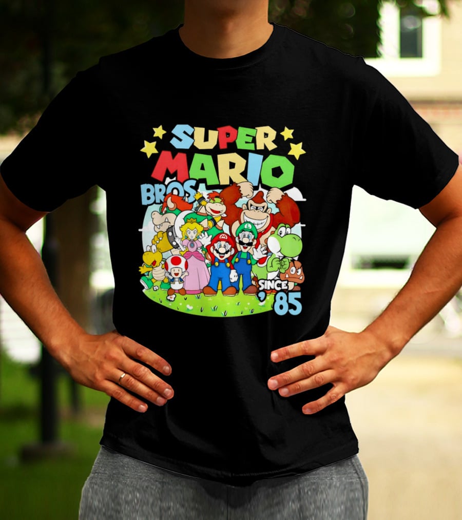 Super Mario Bros Characters And Stars Cartoon Since 85 T-Shirt