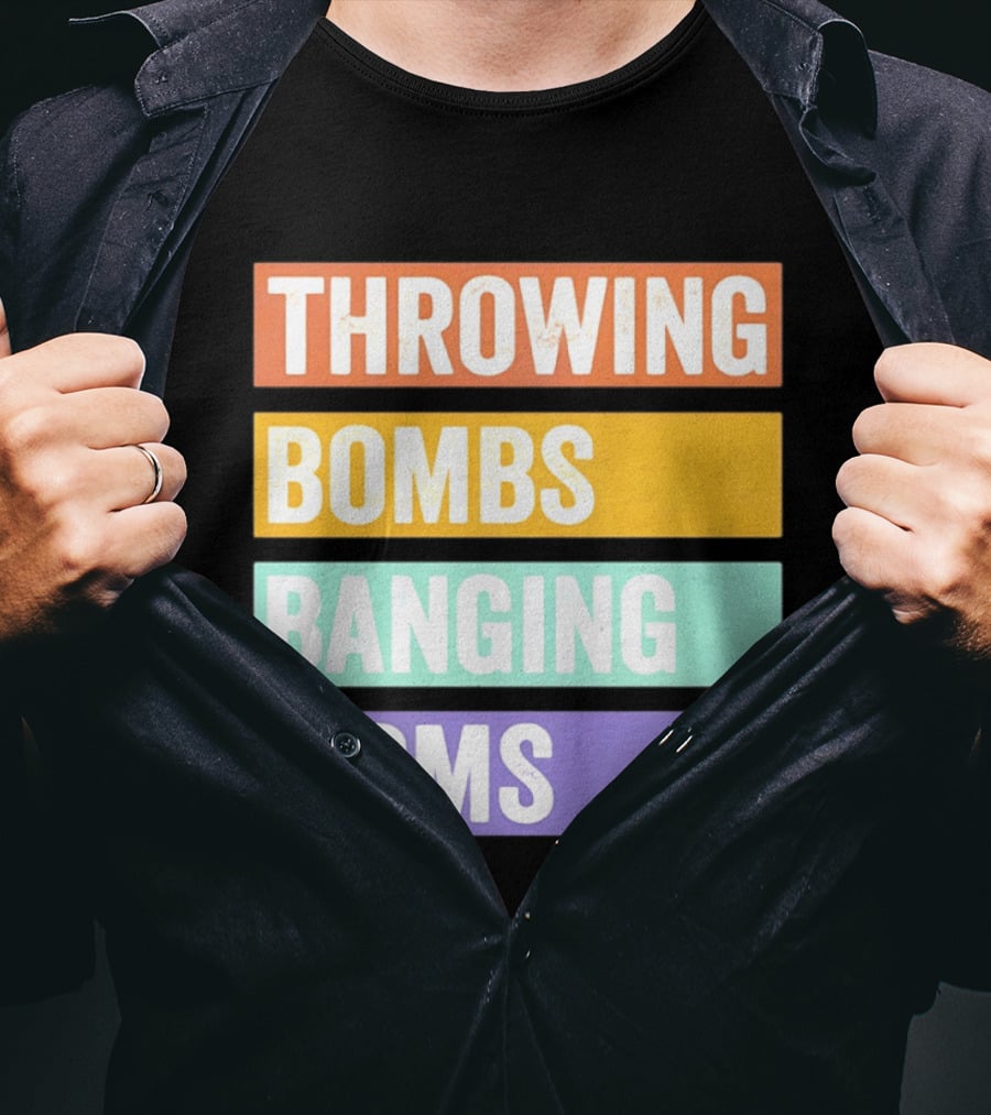 Throwing Bombs Banging Moms Text Bold Colorful Strips T-Shirt