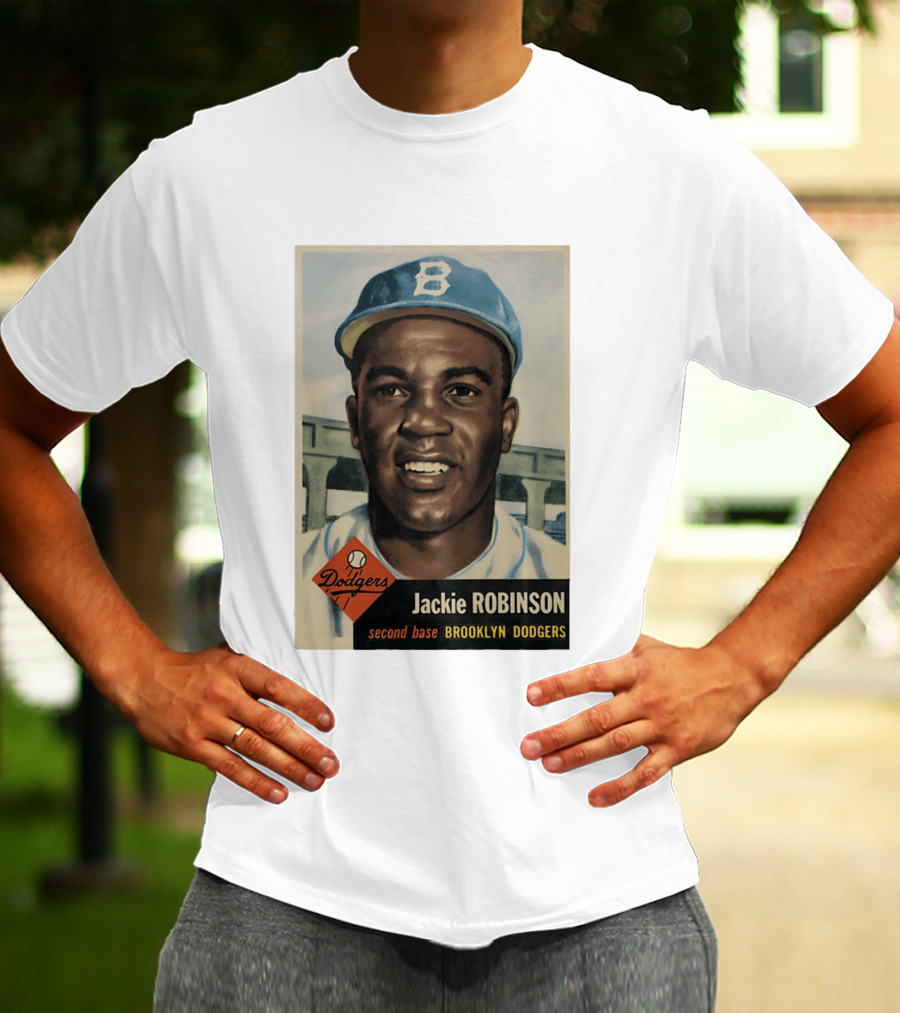 Dodgers Jackie Robinson Second Base Brooklyn Dodgers Topps Baseball Card T-Shirt