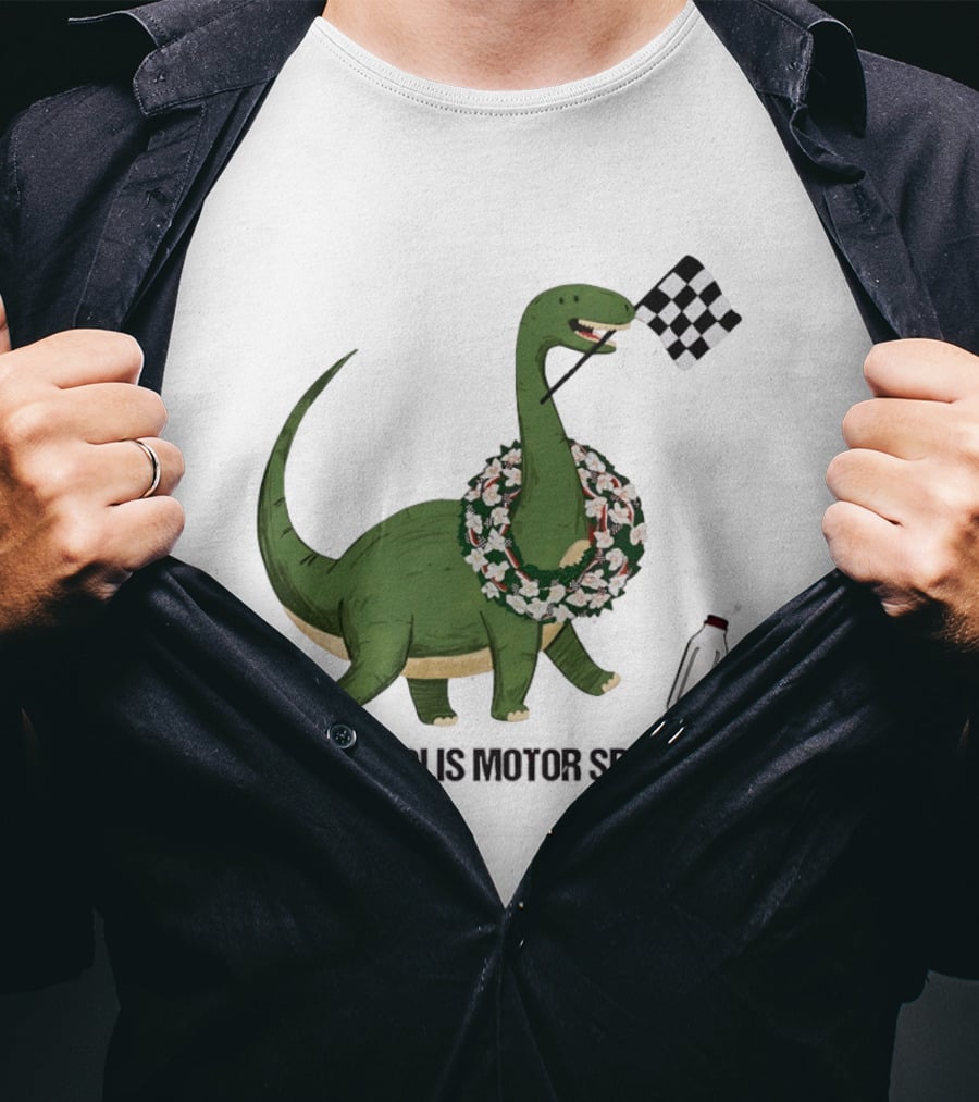 Indianapolis Motor Speedway Dinosaur Checkered Flag Toddler Racing T-Shirt