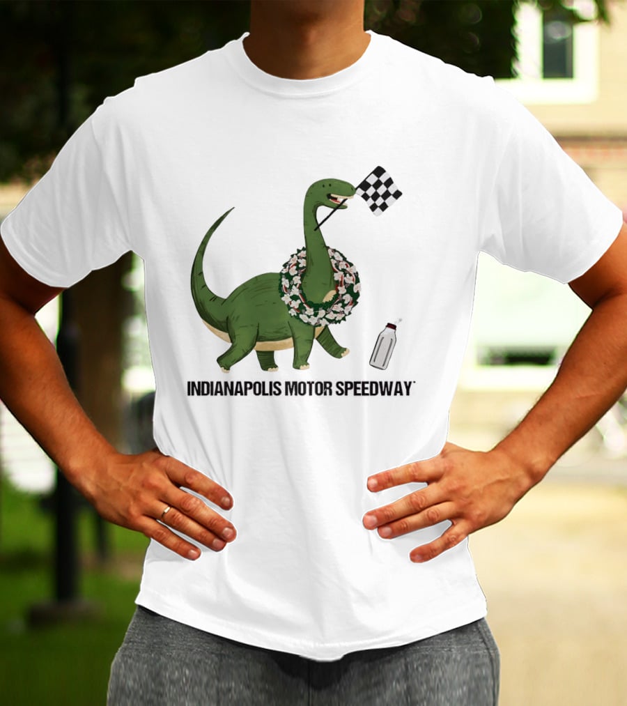 Indianapolis Motor Speedway Dinosaur Checkered Flag Toddler Racing T-Shirt