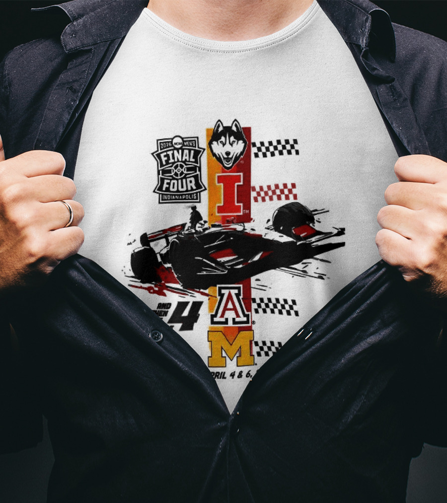 IndyCar 2026 NCAA Men's Final Four UConn Huskies Miami Hurricanes Iowa Hawkeyes Michigan Wolverines T-Shirt
