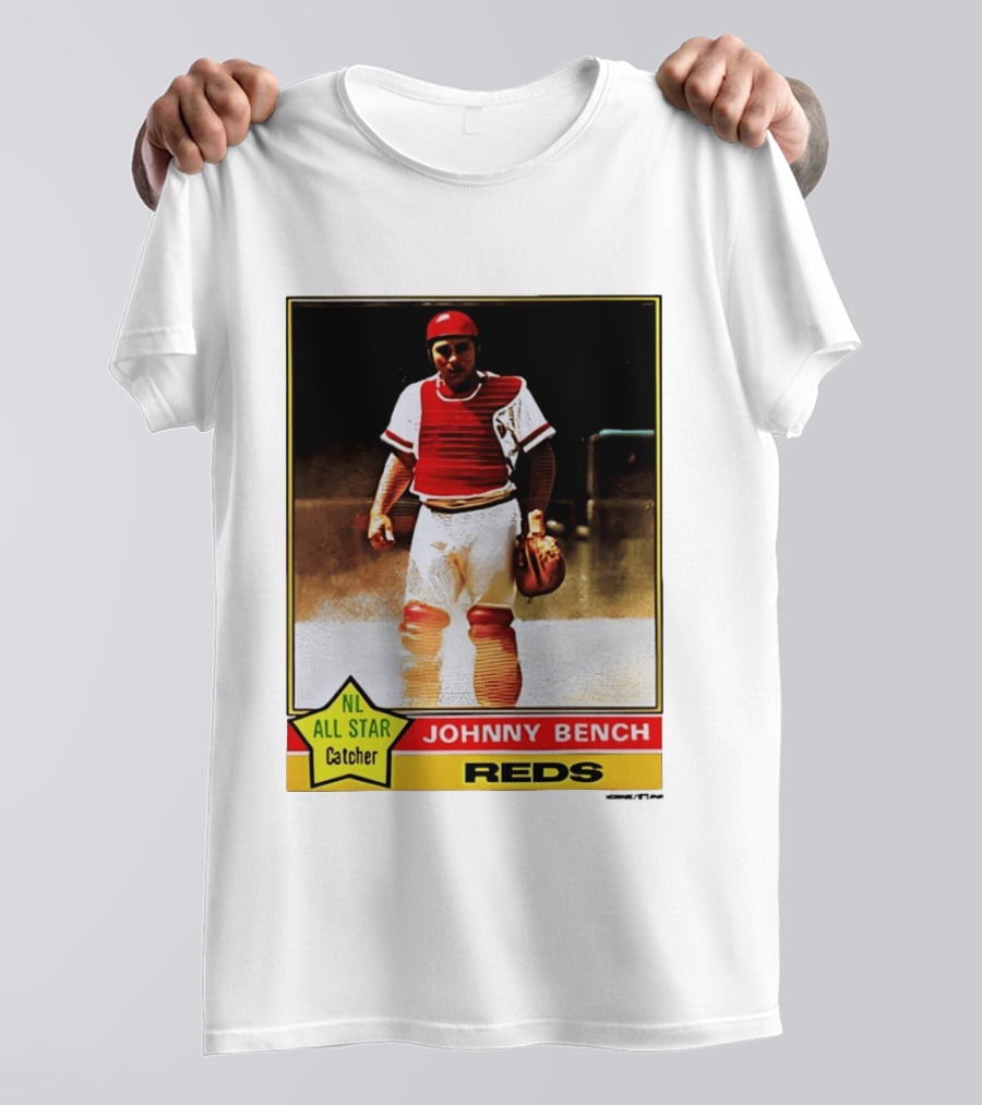 Johnny Bench Cincinnati Reds 1976 Topps NL All Star Catcher Retro Card T-Shirt