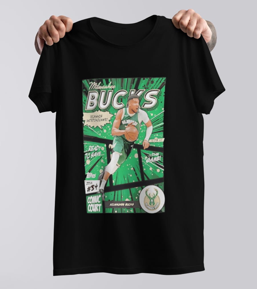 Milwaukee Bucks Giannis Antetokounmpo Comic Court Issue #34 T-Shirt