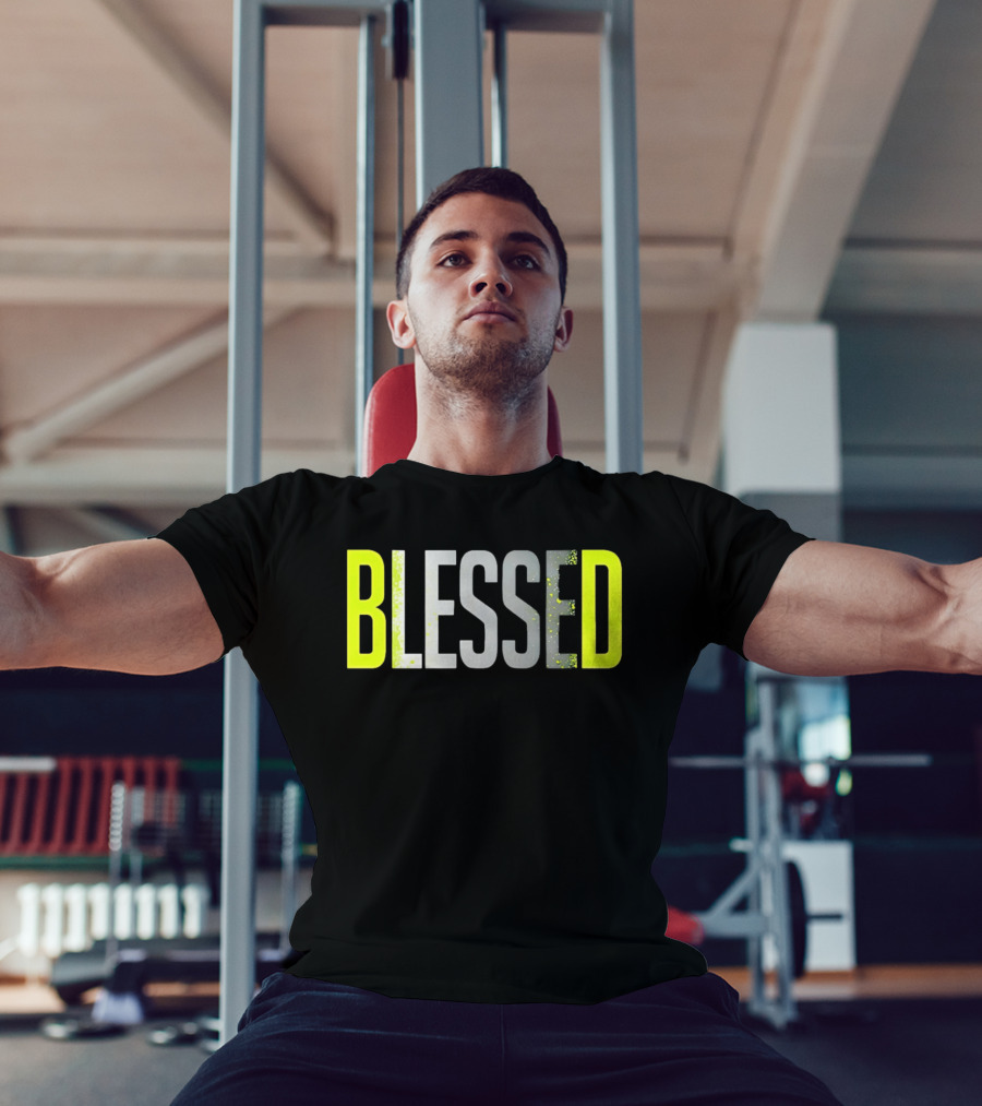 Blessed Neon Yellow Bold Text Vivid Splash Effect T-Shirt