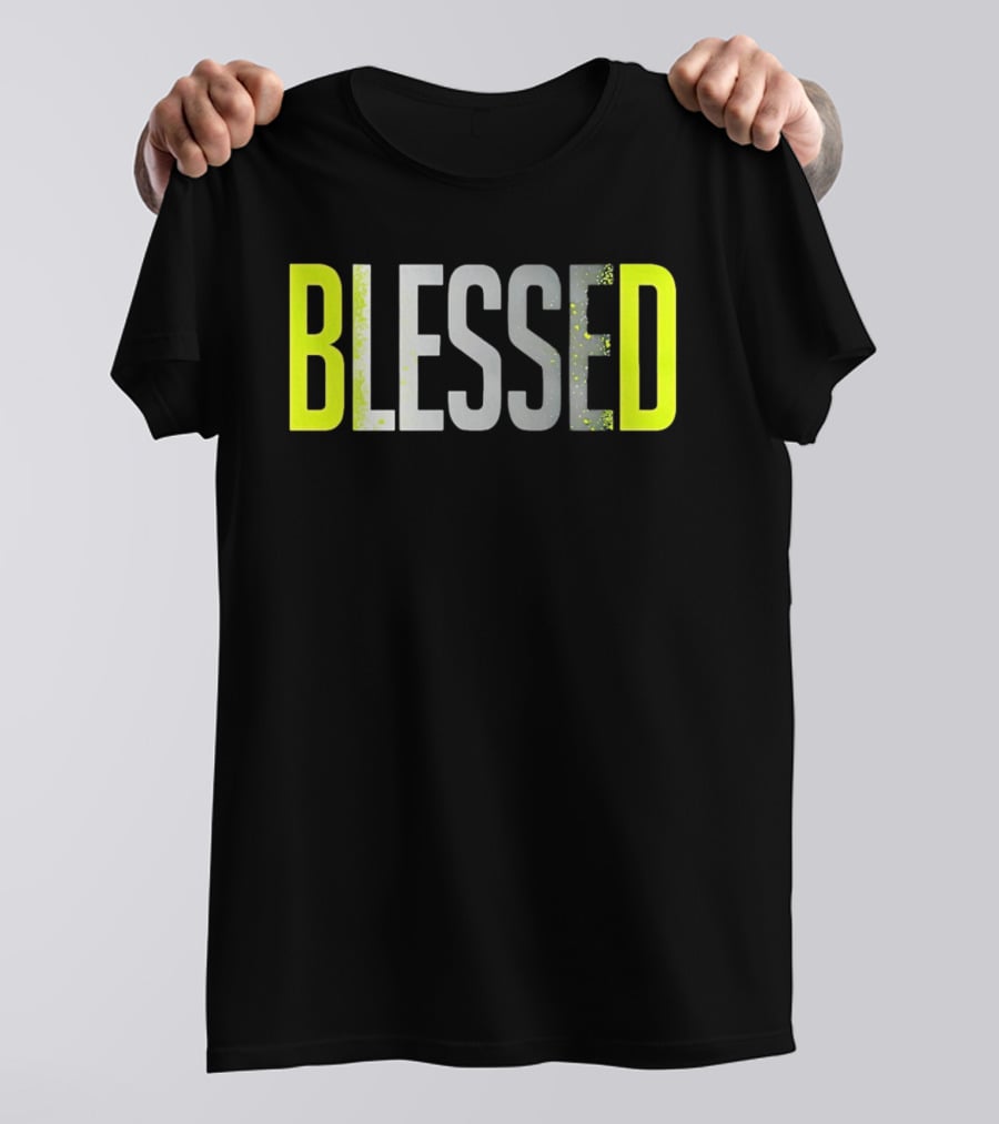 Blessed Neon Yellow Bold Text Vivid Splash Effect T-Shirt