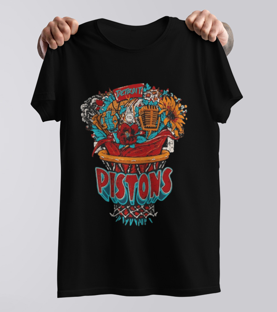 Pistons Detroit Basketball Bouquet JKo Studios Sketch Detroit Pistons T-Shirt