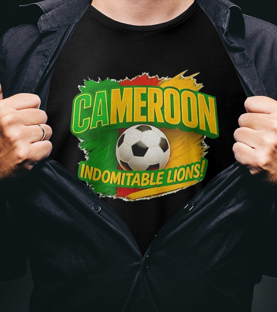 Cameroon Indomitable Lions Soccer Ball Icon With Colorful Brush Strokes T-Shirt