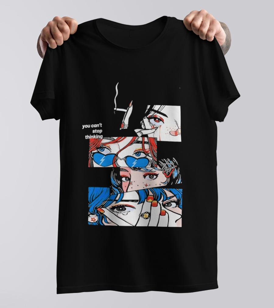 Rapidstreet Men Harajuku You Can't Stop Thinking Anime Vibrant Character Aesthetic T-Shirt