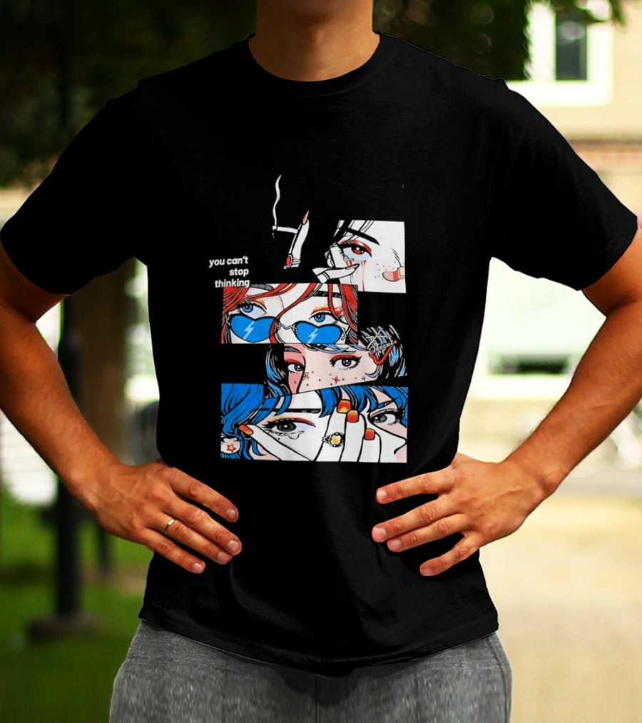 Rapidstreet Men Harajuku You Can't Stop Thinking Anime Vibrant Character Aesthetic T-Shirt