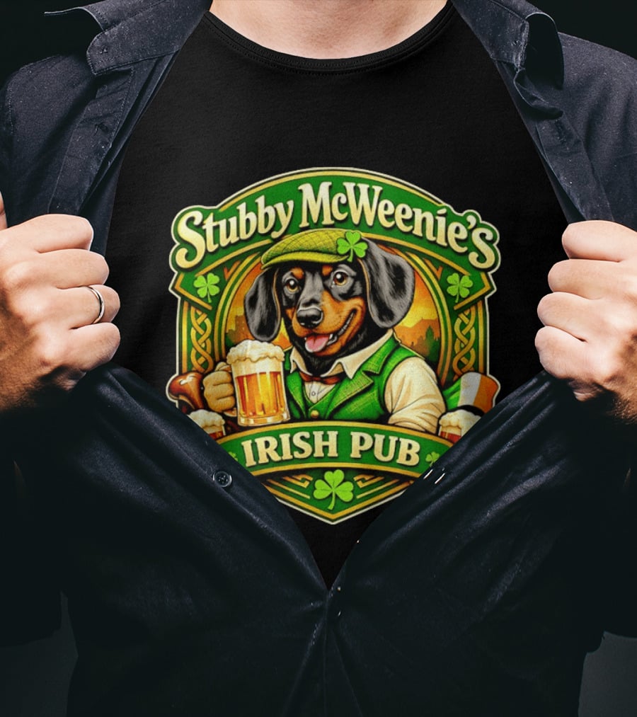 Stubby McWeenie's Irish Pub Dachshund Beer St Patrick's Day T-Shirt