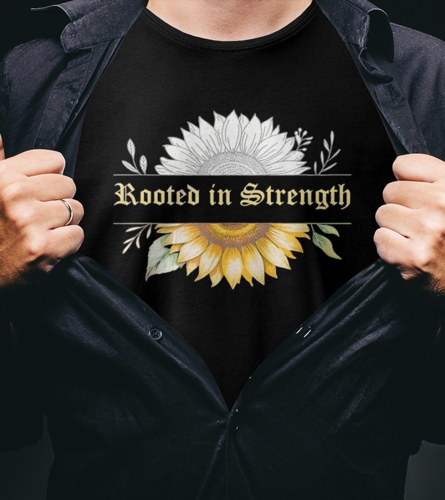 Rooted In Strength Sunflower Floral Motif T-Shirt