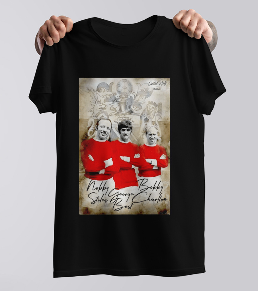 Nobby Stiles George Best Bobby Charlton Manchester United UEFA European Cup Lion Sketch T-Shirt