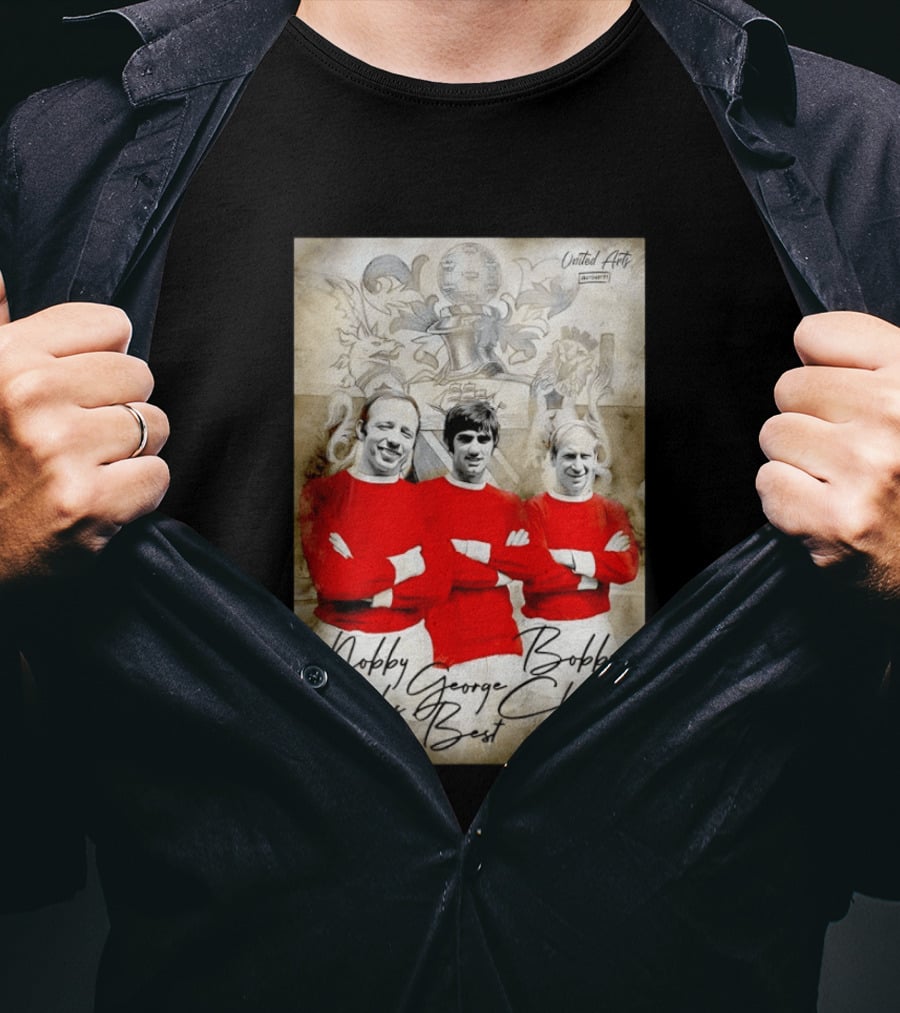 Nobby Stiles George Best Bobby Charlton Manchester United UEFA European Cup Lion Sketch T-Shirt