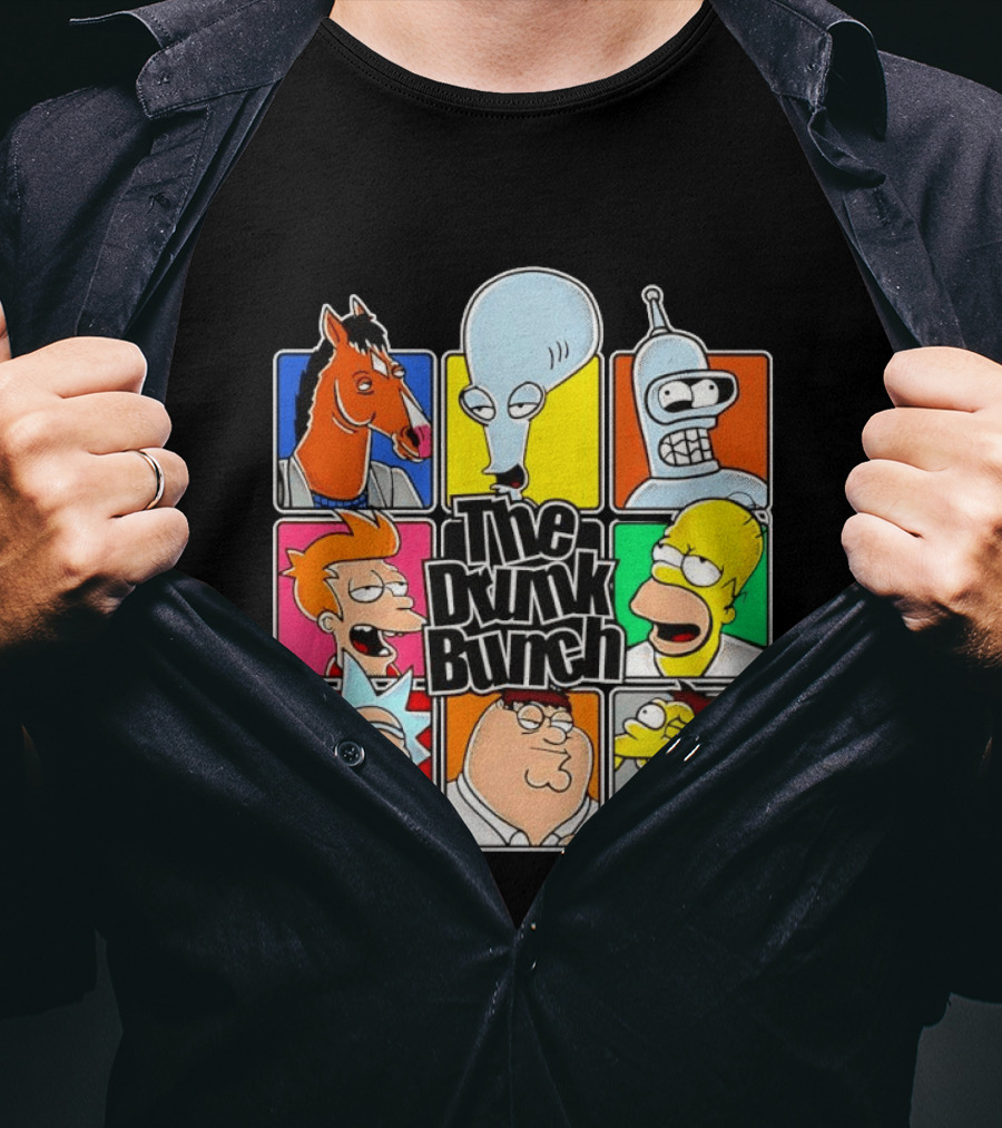 The Drunk Bunch Bojack Horseman Roger Bender Fry Rick Homer Peter Griffin Barney Gumble T-Shirt