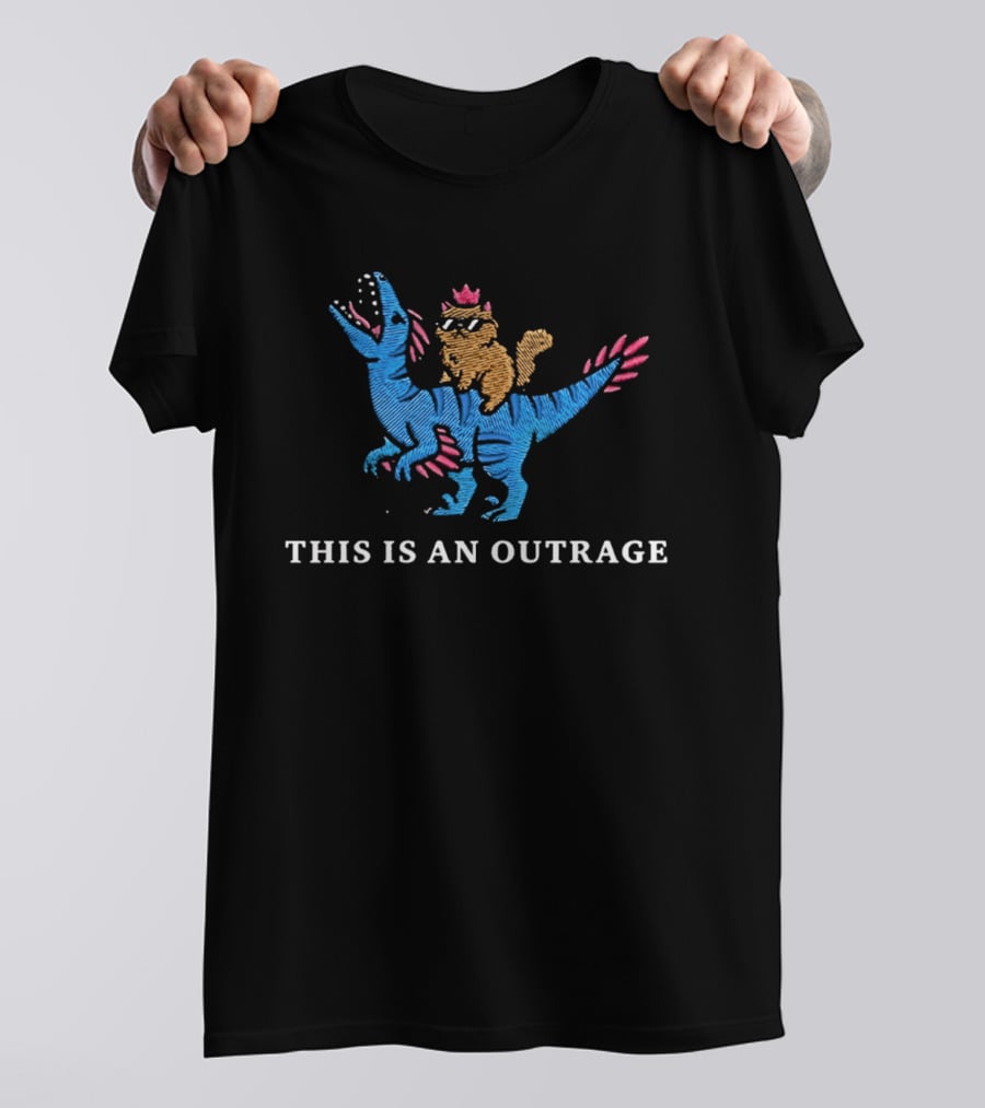 This Is An Outrage Dungeon Crawler Carl Cartoon Dinosaur With Cat T-Shirt