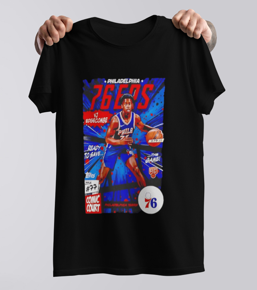 Philadelphia 76ers VJ Edgecombe Comic Court Ready To Save The Game T-Shirt