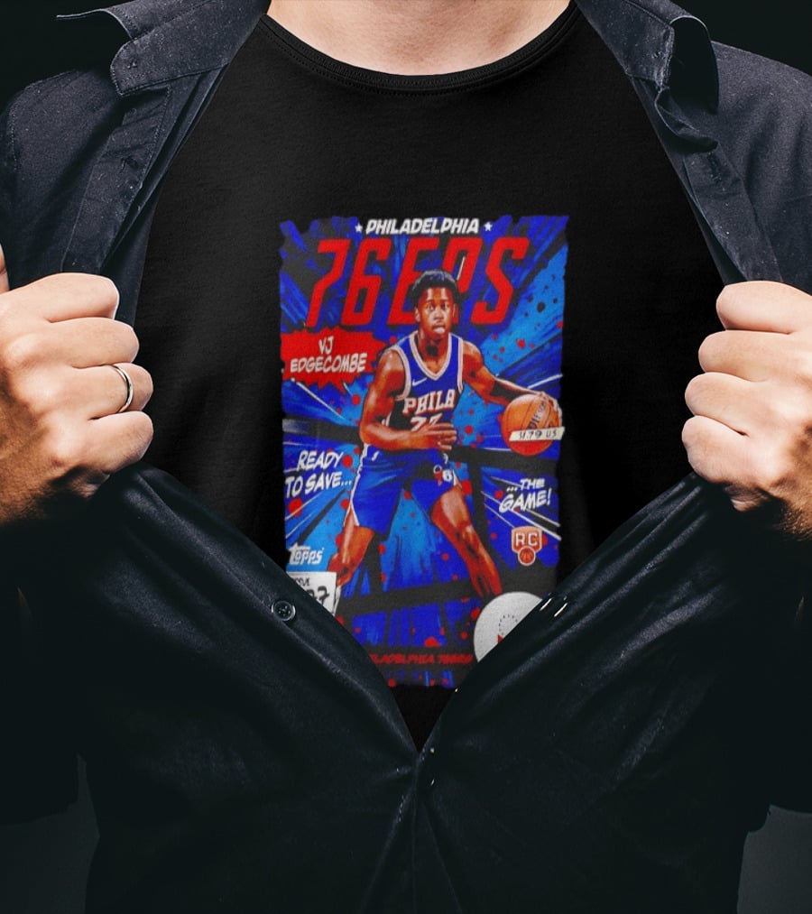 Philadelphia 76ers VJ Edgecombe Comic Court Ready To Save The Game T-Shirt