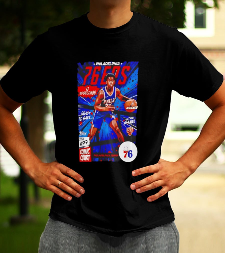 Philadelphia 76ers VJ Edgecombe Comic Court Ready To Save The Game T-Shirt