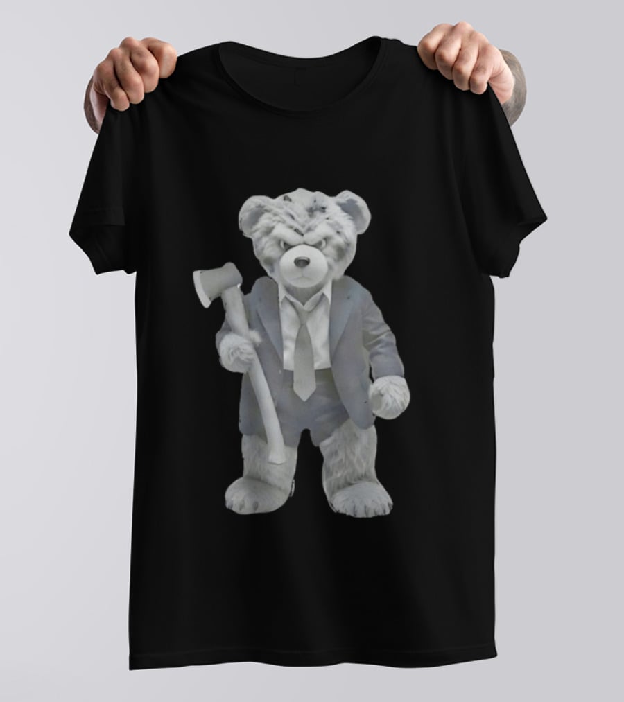 Grumpy Teddy Bear In Suit Holding Axe Horror T-Shirt