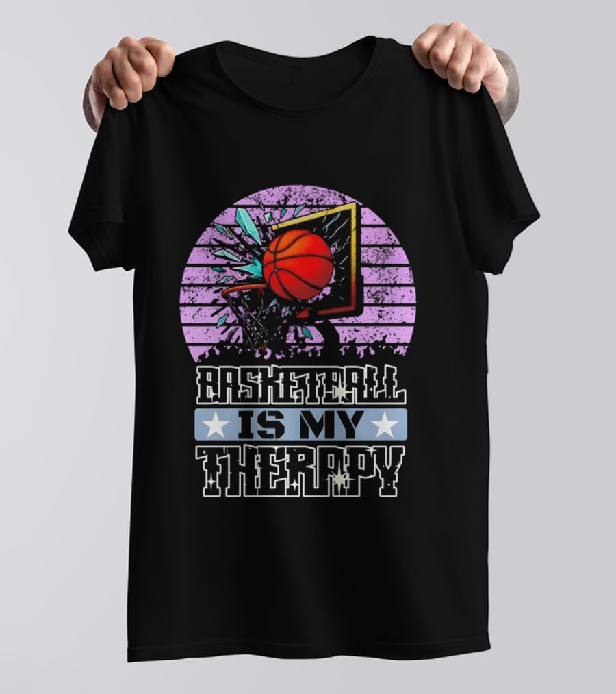 Basketball Is My Therapy Vintage Retro Hoop Design With Stars T-Shirt