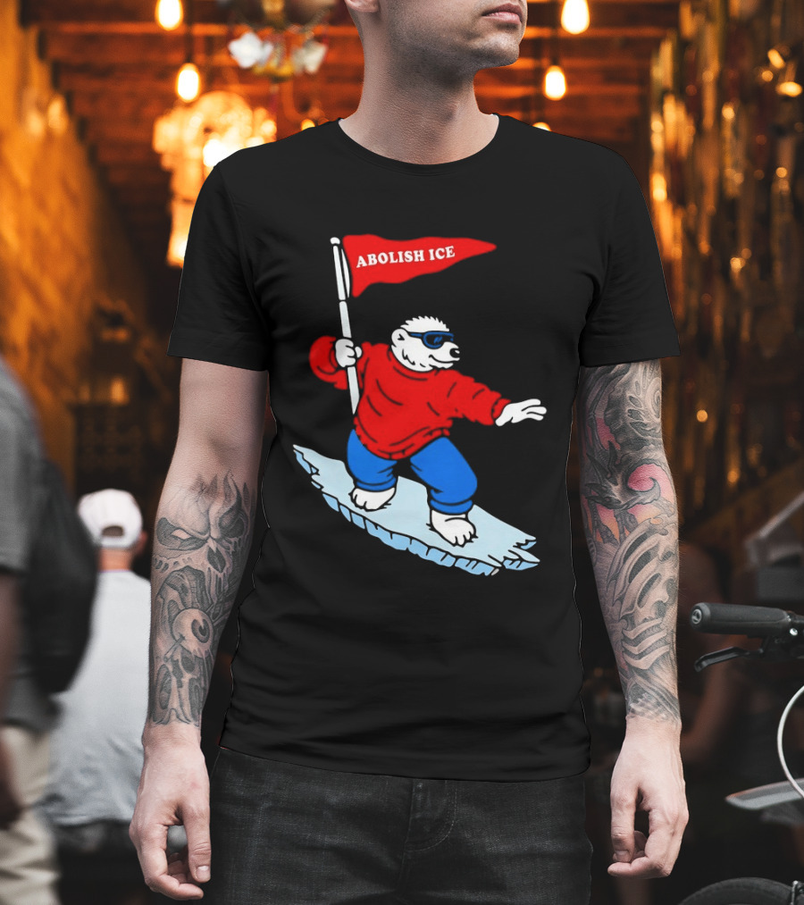 Polar Bear Surfing With Abolish ICE Flag T-Shirt