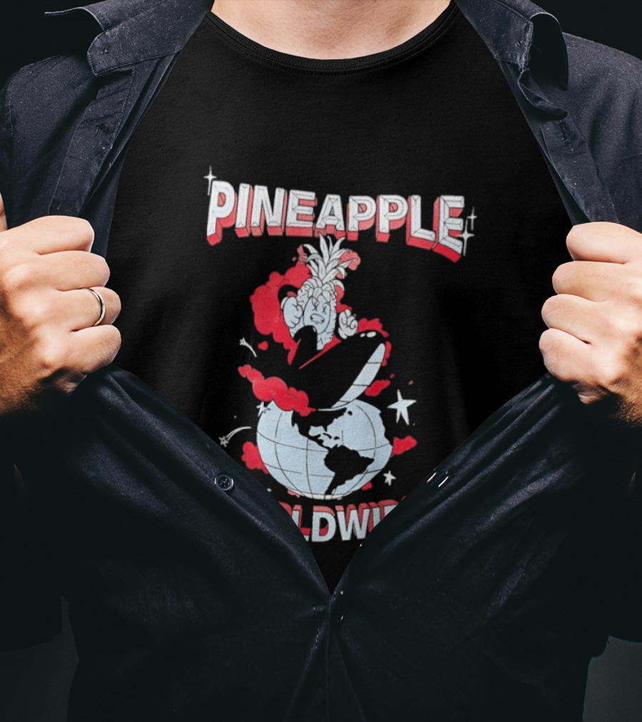 Pineapple Worldwide Cartoon Exploding Globe T-Shirt