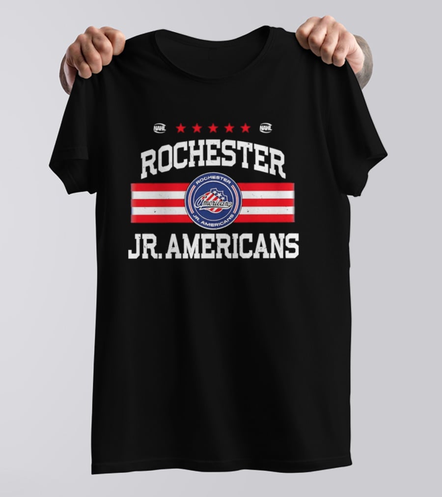 Rochester Jr. Americans NAHL Hockey Team Red White Blue Stars T-Shirt