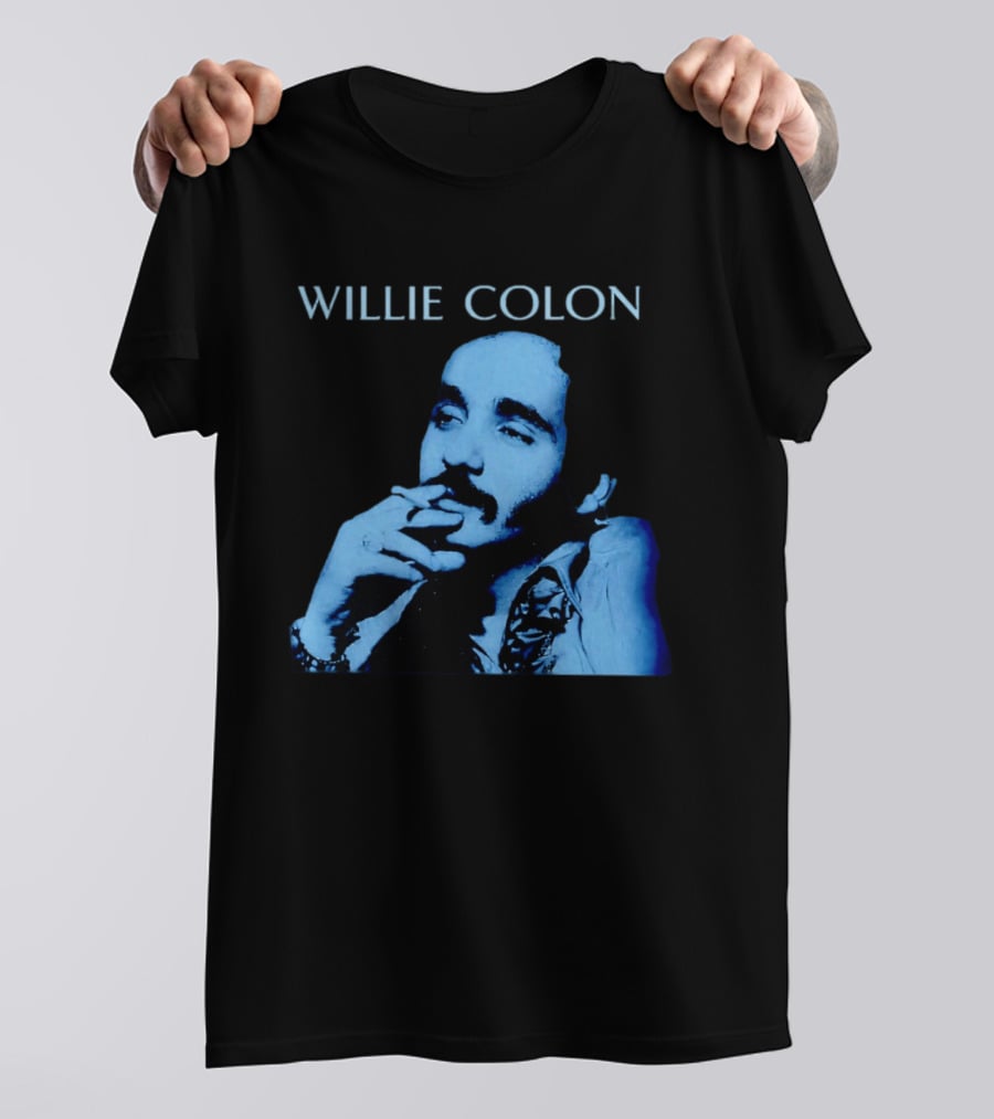 WILLIE COLON Blue Portrait Smoking Image T-Shirt