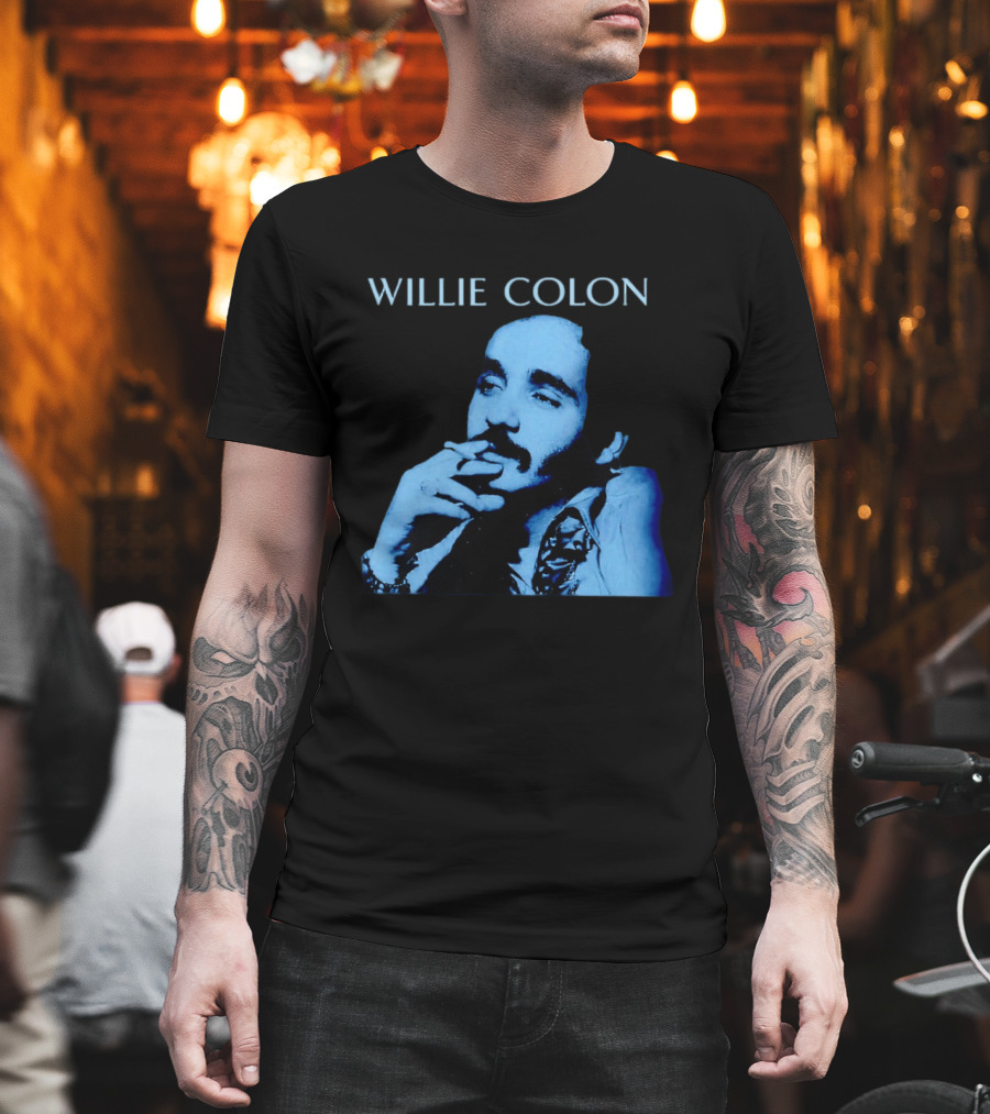 WILLIE COLON Blue Portrait Smoking Image T-Shirt