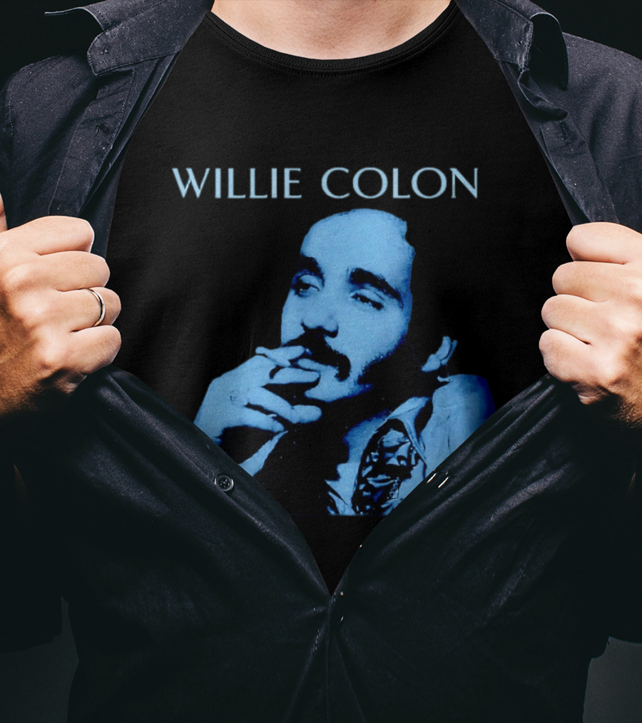 WILLIE COLON Blue Portrait Smoking Image T-Shirt