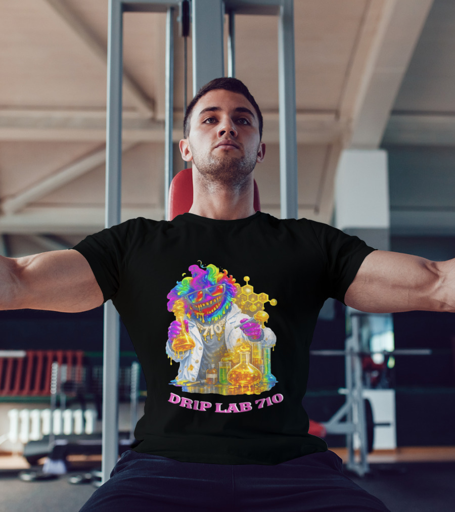 Drip Lab 710 Psychedelic Monster Chemist With Colorful Beakers T-Shirt