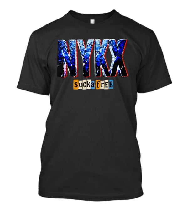 NYKX Sucka Free Bold Blue Text With Colorful Block Letters T-Shirt