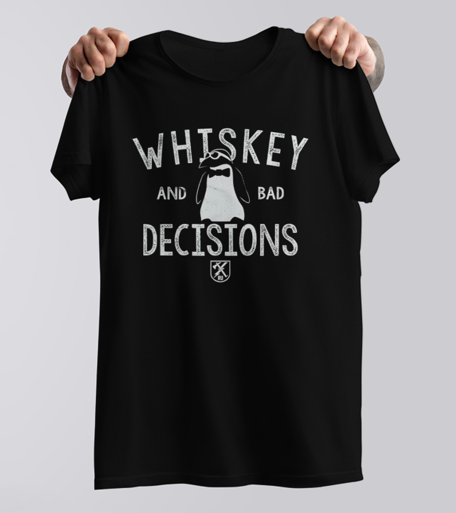 Whiskey And Bad Decisions Penguin With Crossed Axes T-Shirt