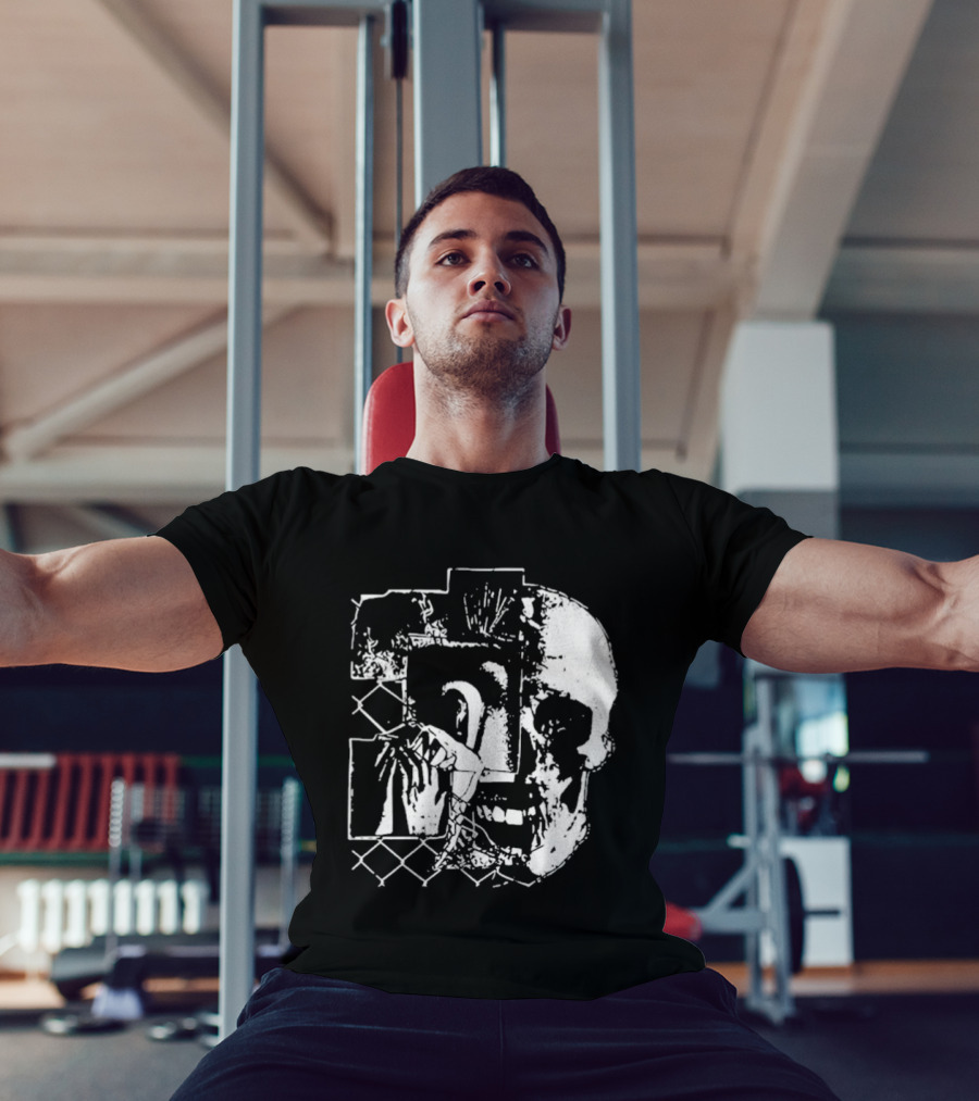 Harms Way Chain Link Skull 2026 Distorted Surreal White Design With Fence T-Shirt