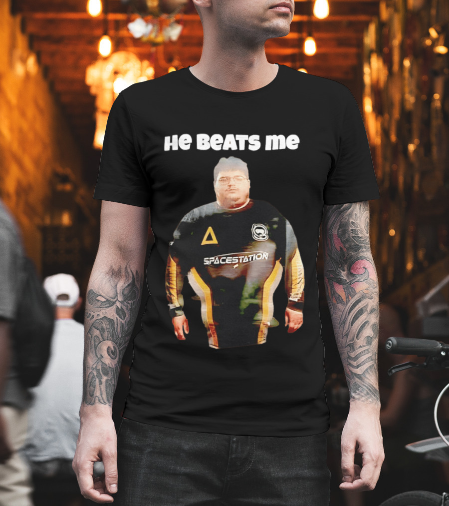 He Beats Me Spacestation Gaming Jersey T-Shirt