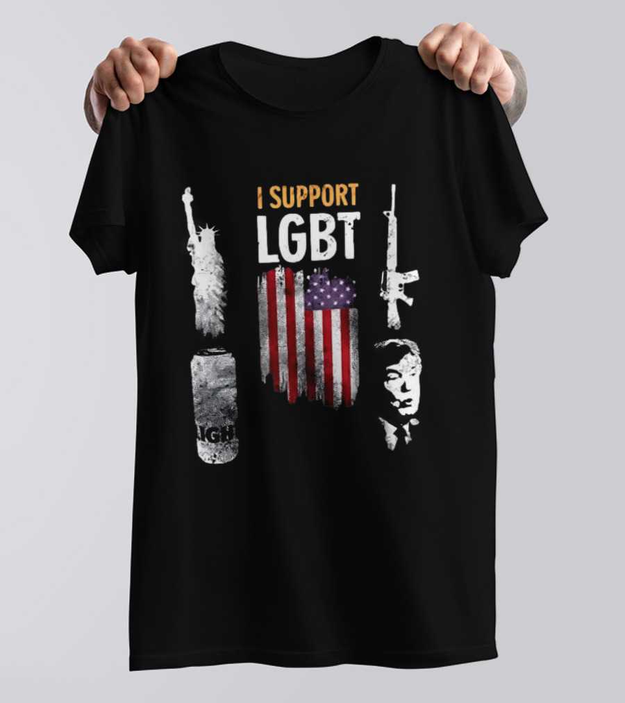 I Support LGBT Liberty Guns Beer Trump USA Flag Sarcastic T-Shirt